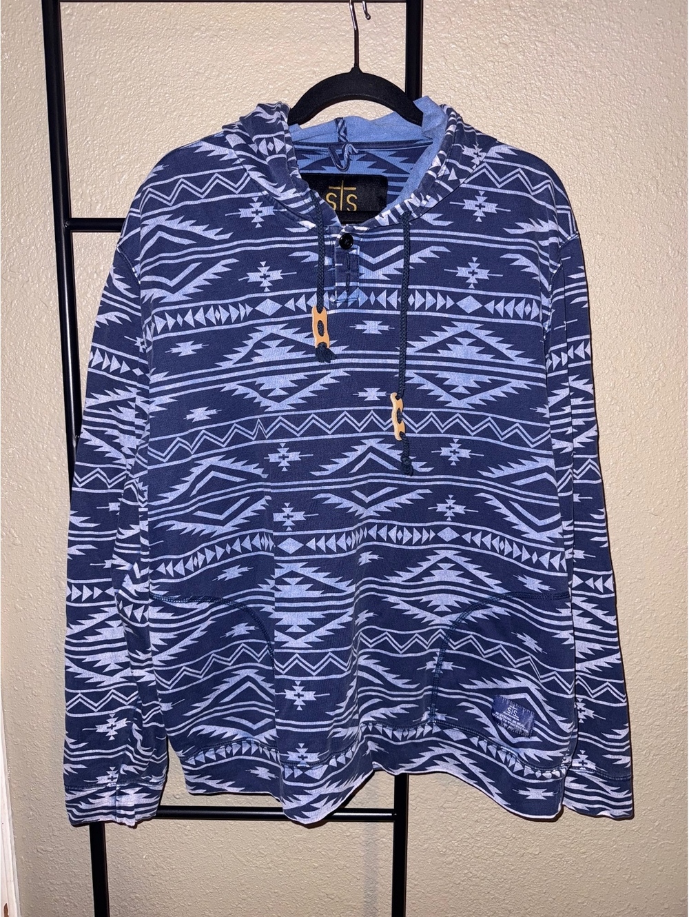 STS Ranchwear XL Blue and Navy Aztec Pattern Pullover Hoodie